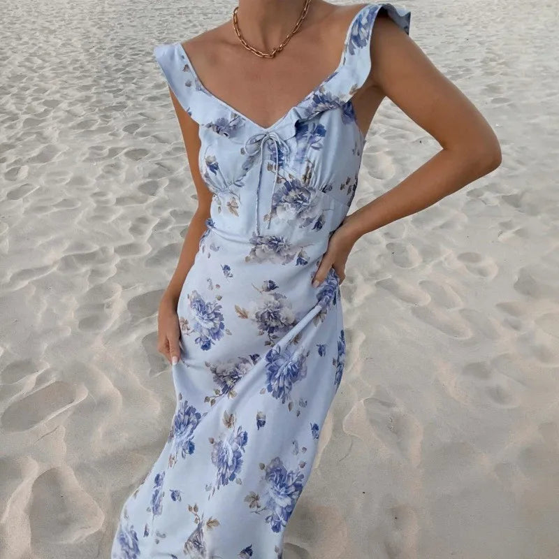 Floral Backless Maxi Dress - Summer Style