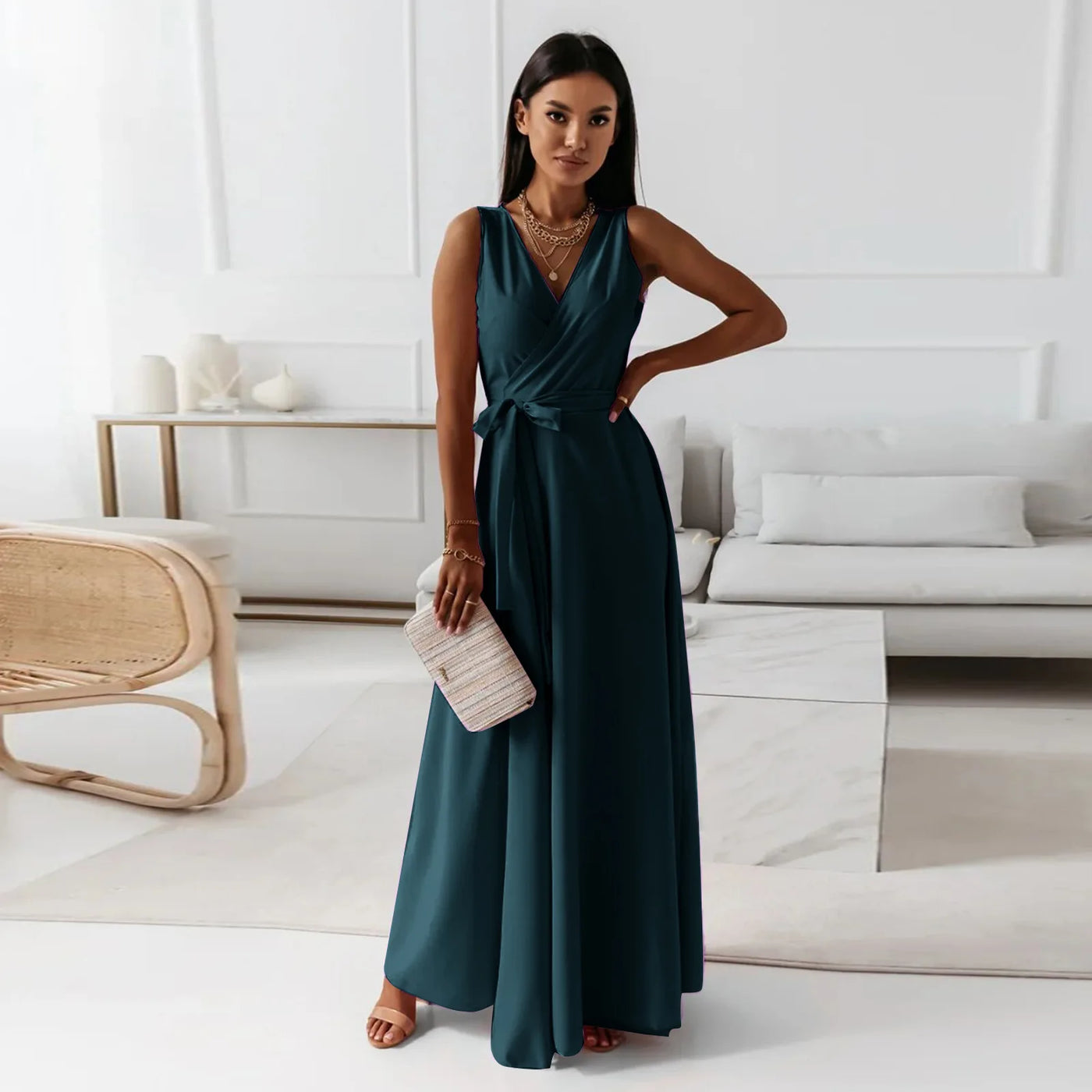 Sleeveless Lace-Up Maxi Dress - Party Ready