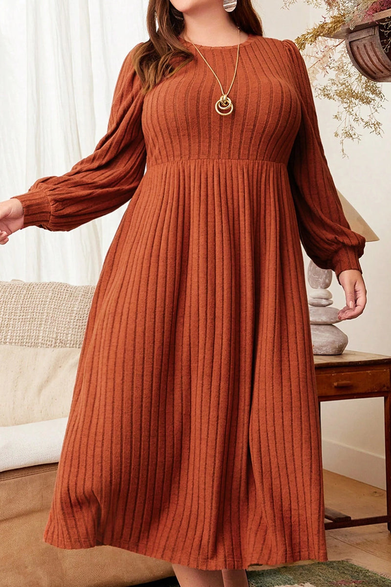Solid Knit Maxi Dress - Long Sleeve O-Neck