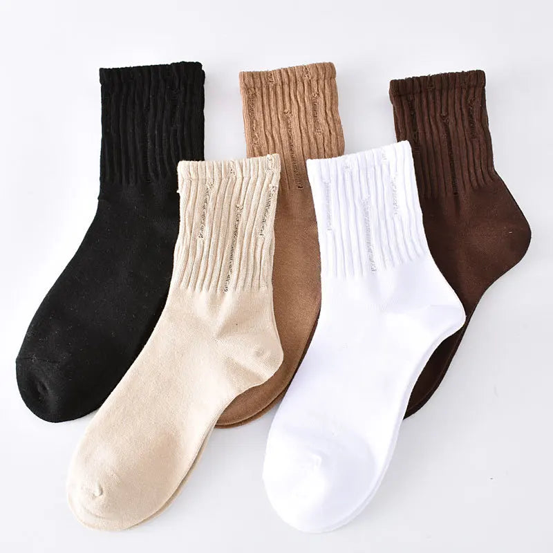 5-Pair Embroidered Flower Socks Set - Harajuku Retro Style