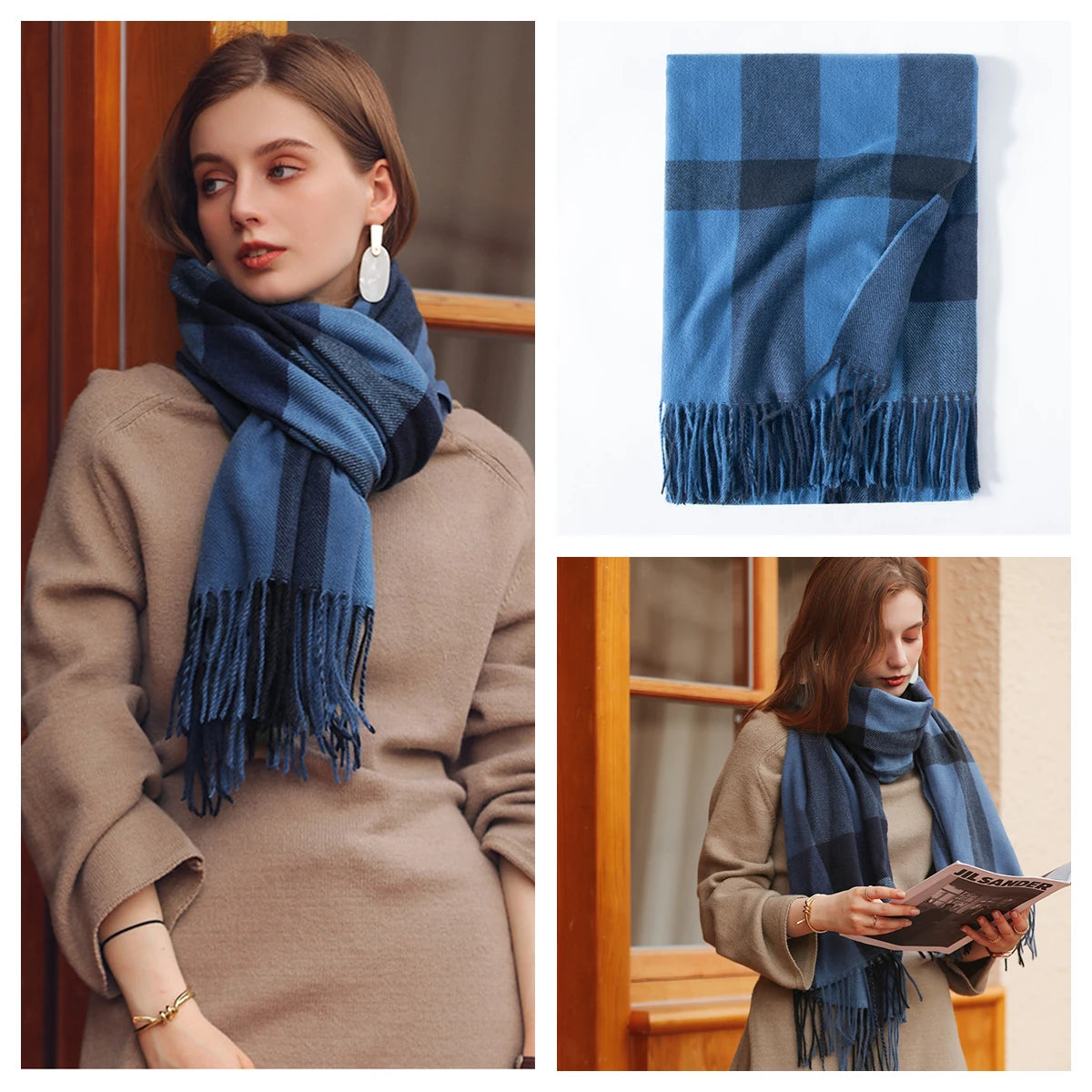 Classic Plaid Blanket Scarf - Soft Warm Shawl