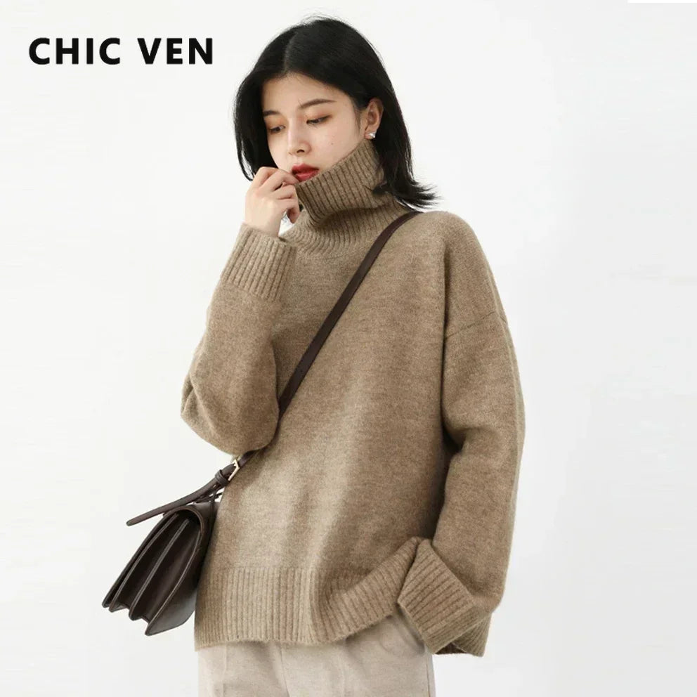 Korean Turtleneck Sweater - Warm Loose Knit Pullover