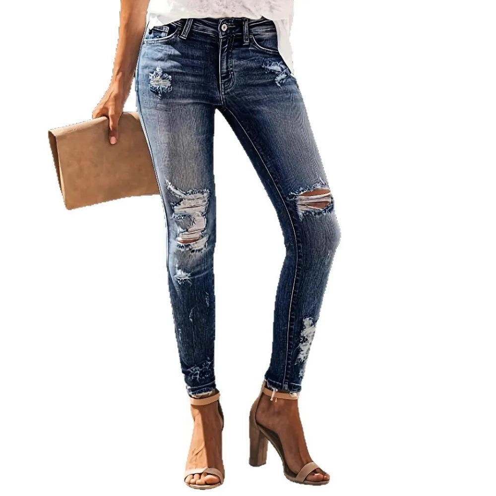 Distressed Straight Jeans - Stretch Washed Ankle Fit