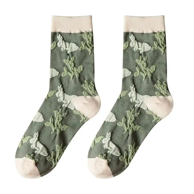 5-Pair Embroidered Flower Socks Set - Harajuku Retro Style