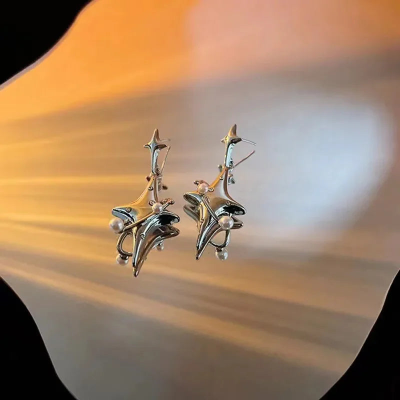 Star Drop Earrings - Pearl and Crystal Party Design