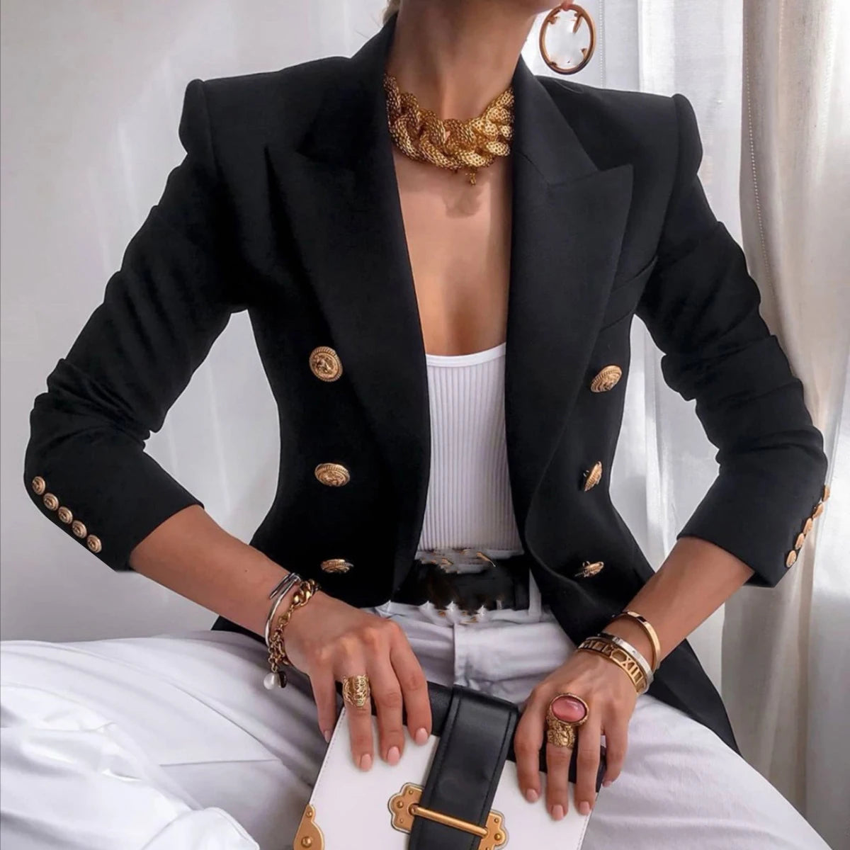Tailored Blazer Coat - Turn Down Collar Jacket