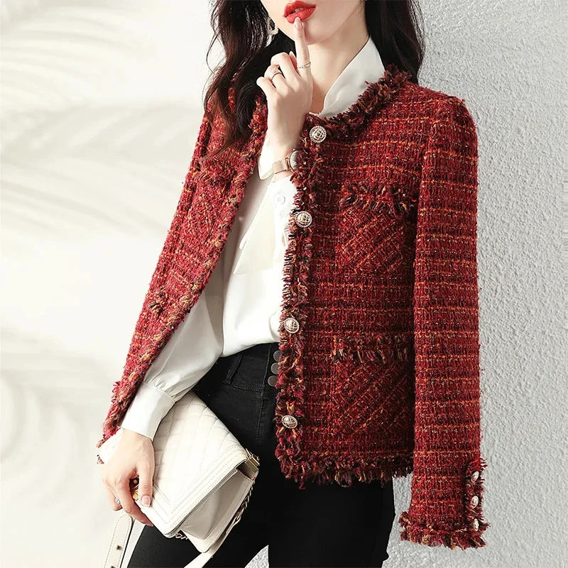 Red Tweed Jacket - Slim Short Statement Coat