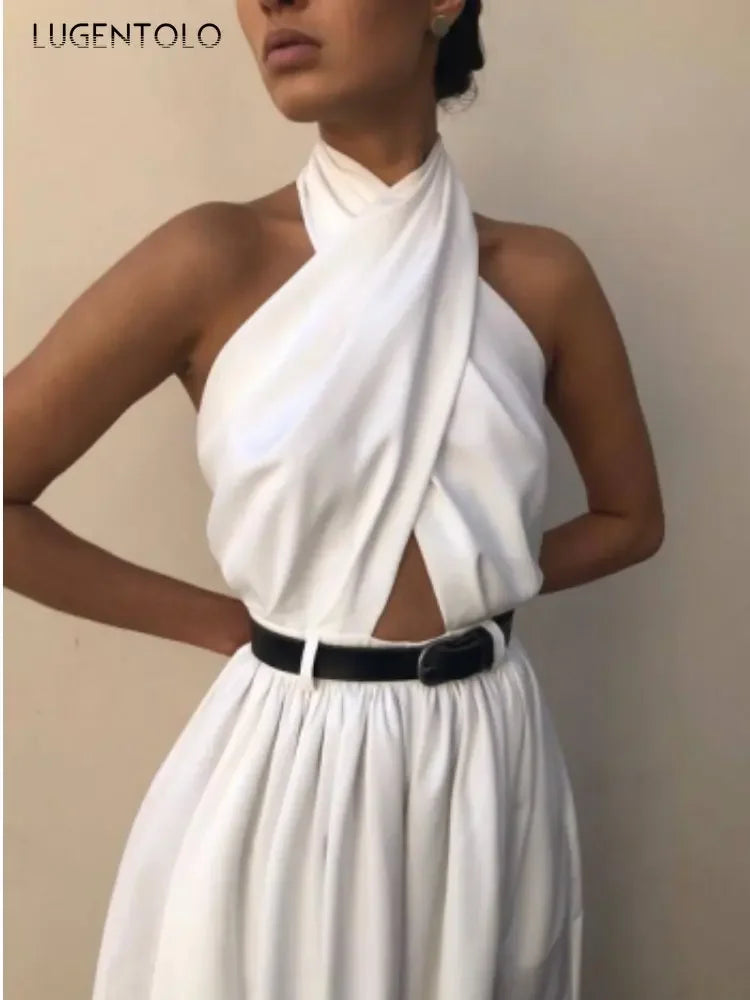 Halter Backless Wide-Leg Jumpsuit - Sleek High-Waist Fit