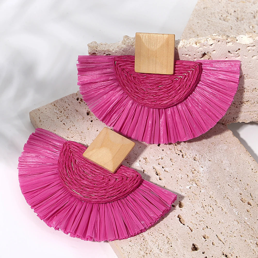 Raffia Fan Drop Earrings - Handmade Summer Statement