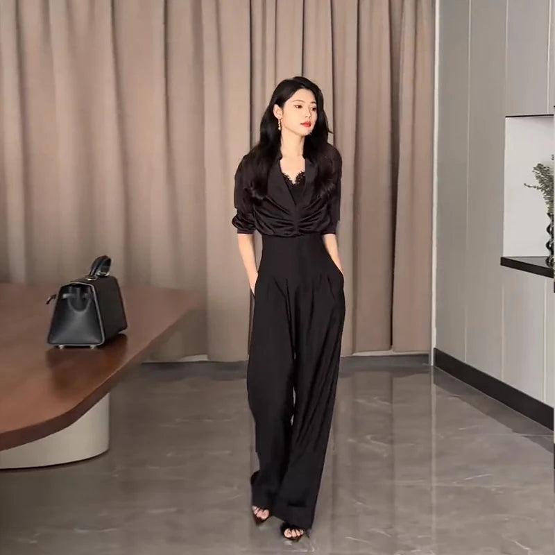 Ultra High Waist Wide Leg Pants - Draped Suit Style