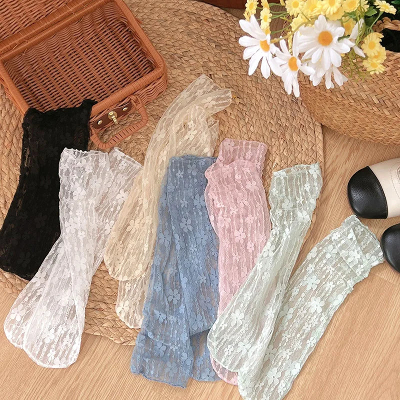 Transparent Floral Lace Socks - Sweet Mesh Fishnet Style