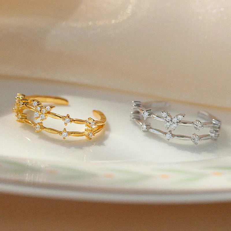 Butterfly Zircon Ring - Adjustable Double Layer Design