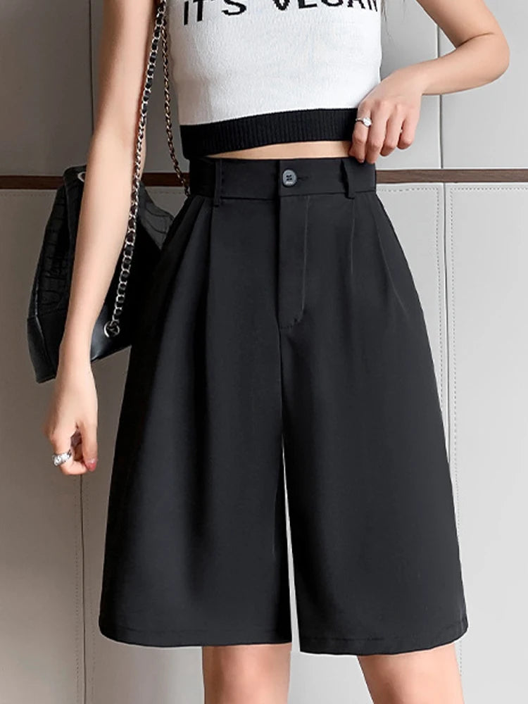 High Waist Suit Shorts - Wide Leg Office Style
