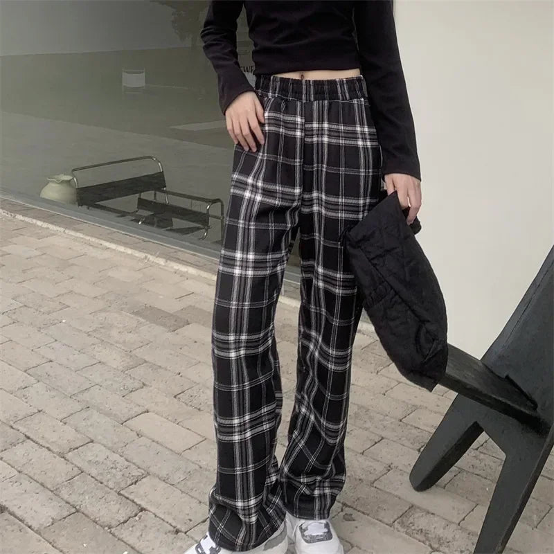 Fleece Lined Plaid Trousers - Straight Winter Fit