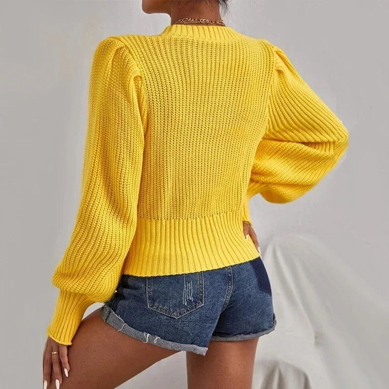 Lantern Sleeve Knit Sweater - Soft Loose Autumn Pullover