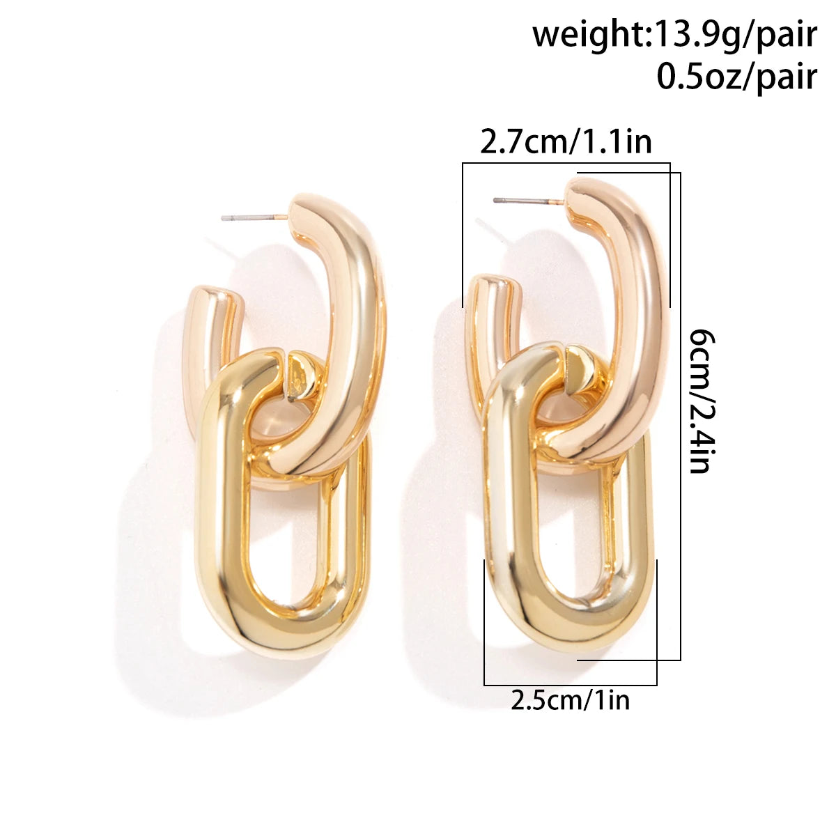 Geometric U-Shape Hoop Earrings - Vintage Link Design