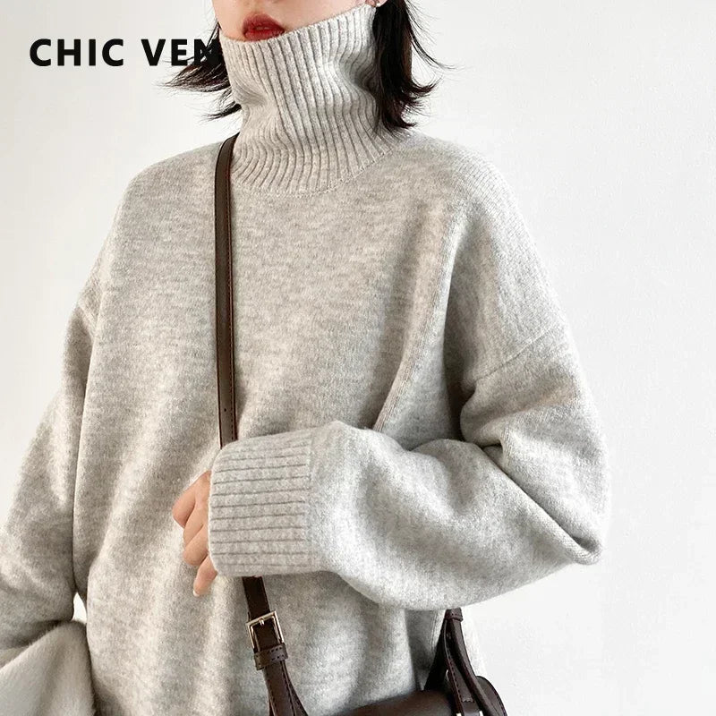 Korean Turtleneck Sweater - Warm Loose Knit Pullover
