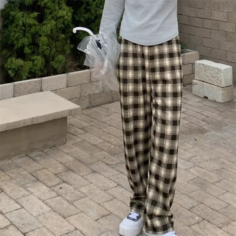 Fleece Lined Plaid Trousers - Straight Winter Fit