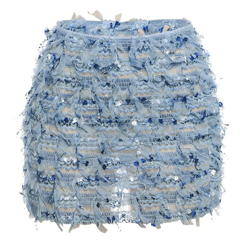 Tassel Knit Bodycon Skirt - Stretch Streetwear Style