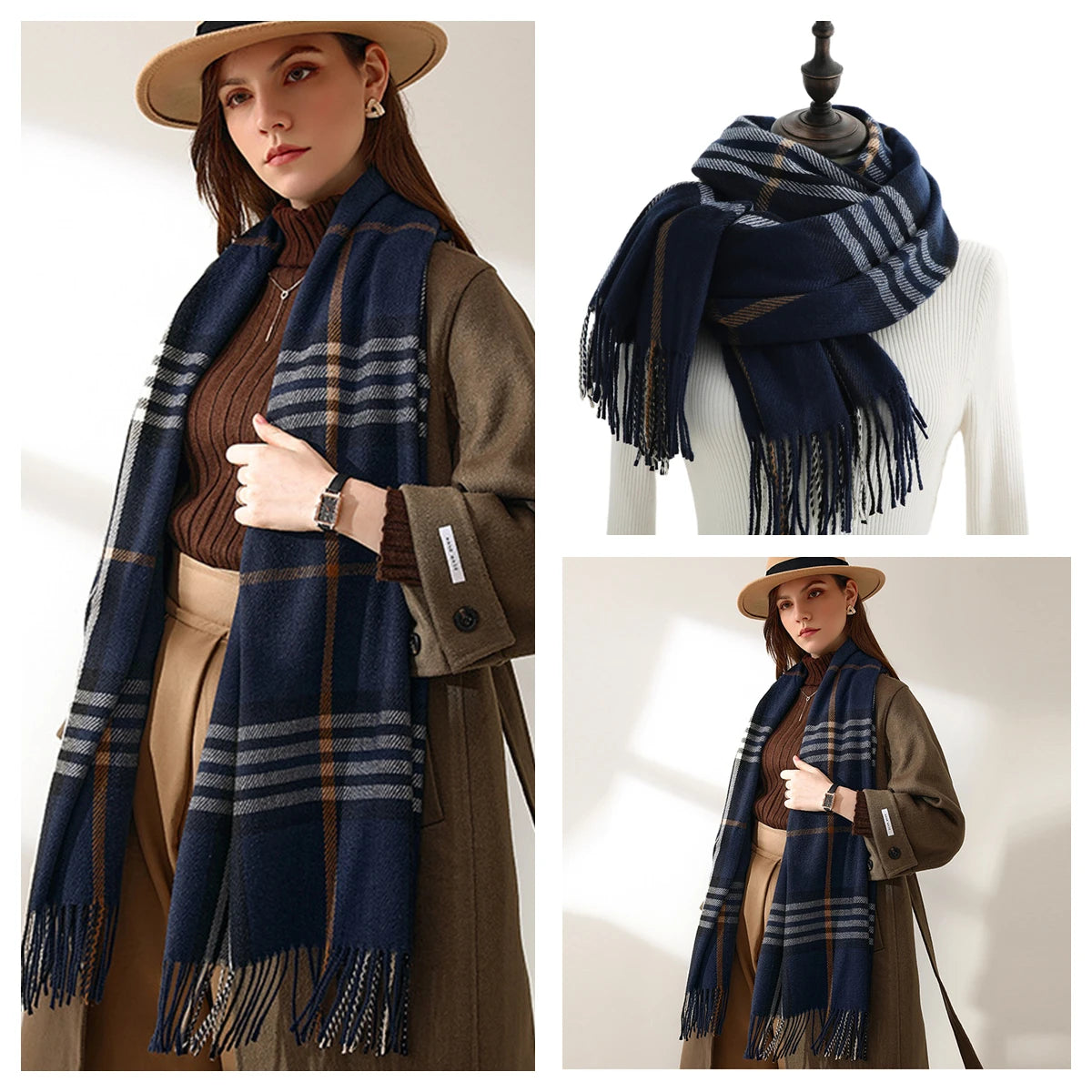 Classic Plaid Blanket Scarf - Soft Warm Shawl
