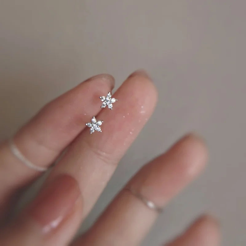 Gold-Plated Zircon Stud Earrings - Shiny Minimal Sparkle