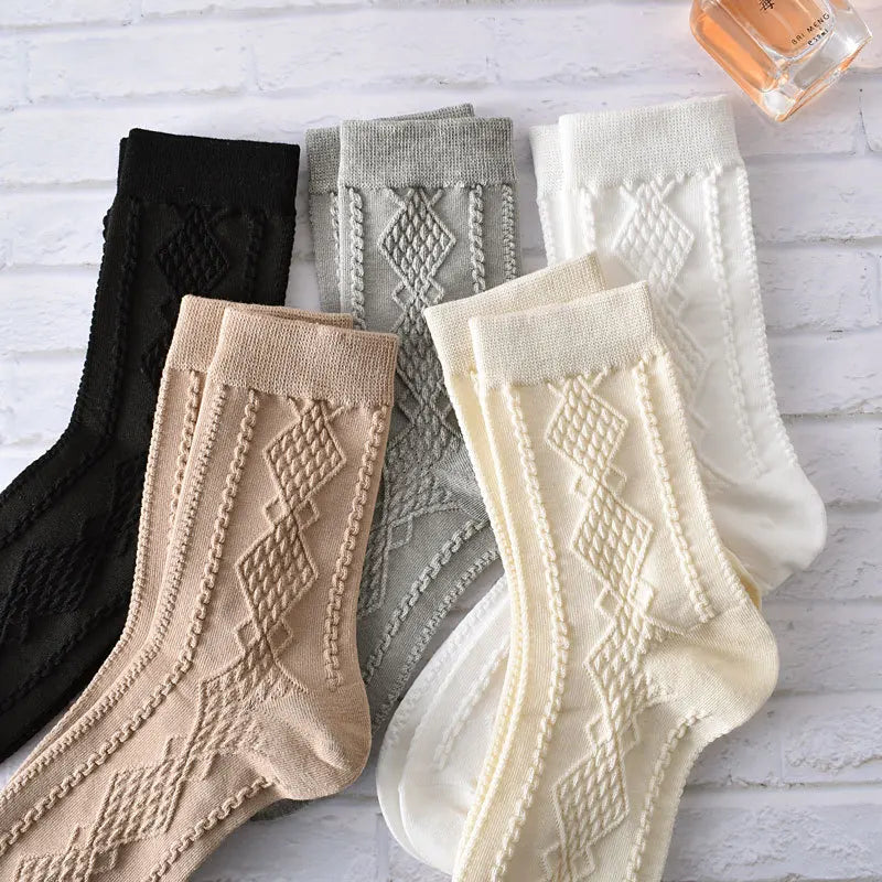5-Pair Embroidered Flower Socks Set - Harajuku Retro Style