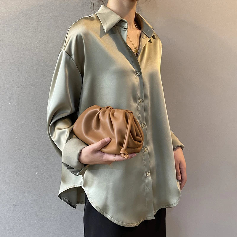 Vintage Button-Up Shirt - Long Sleeve Loose Blouse