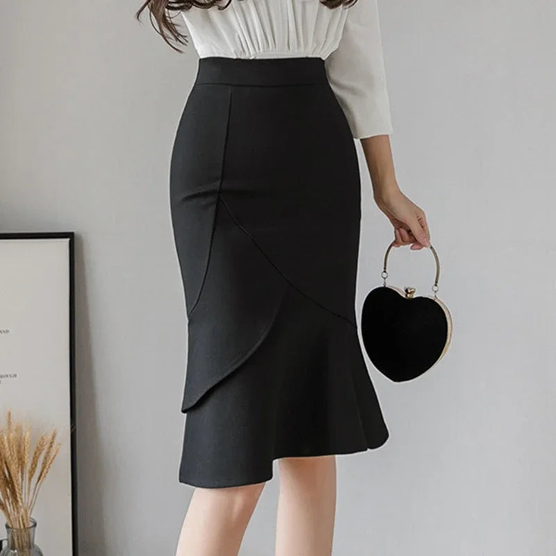 Long Black Bodycon Skirt - High Waist Corset Style