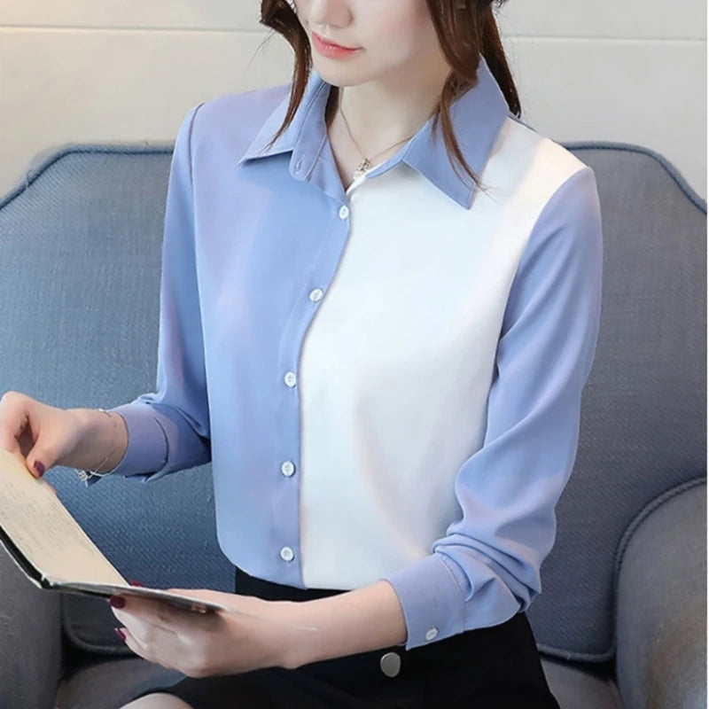 Solid Button-Front Blouse - Turn-Down Collar Loose Shirt
