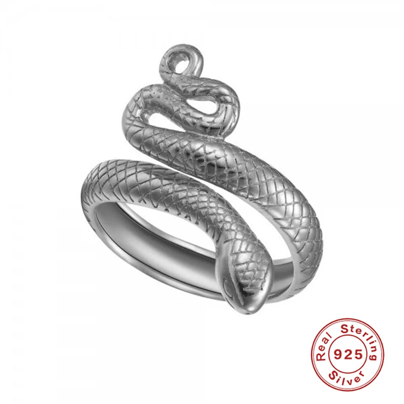 925 Sterling Silver Snake Ring - Open Adjustable Design