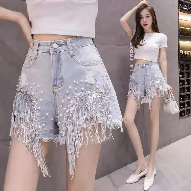 High Waist Fringe Denim Skirt - Coquette Streetwear