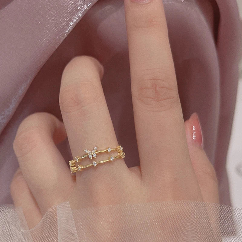 Butterfly Zircon Ring - Adjustable Double Layer Design