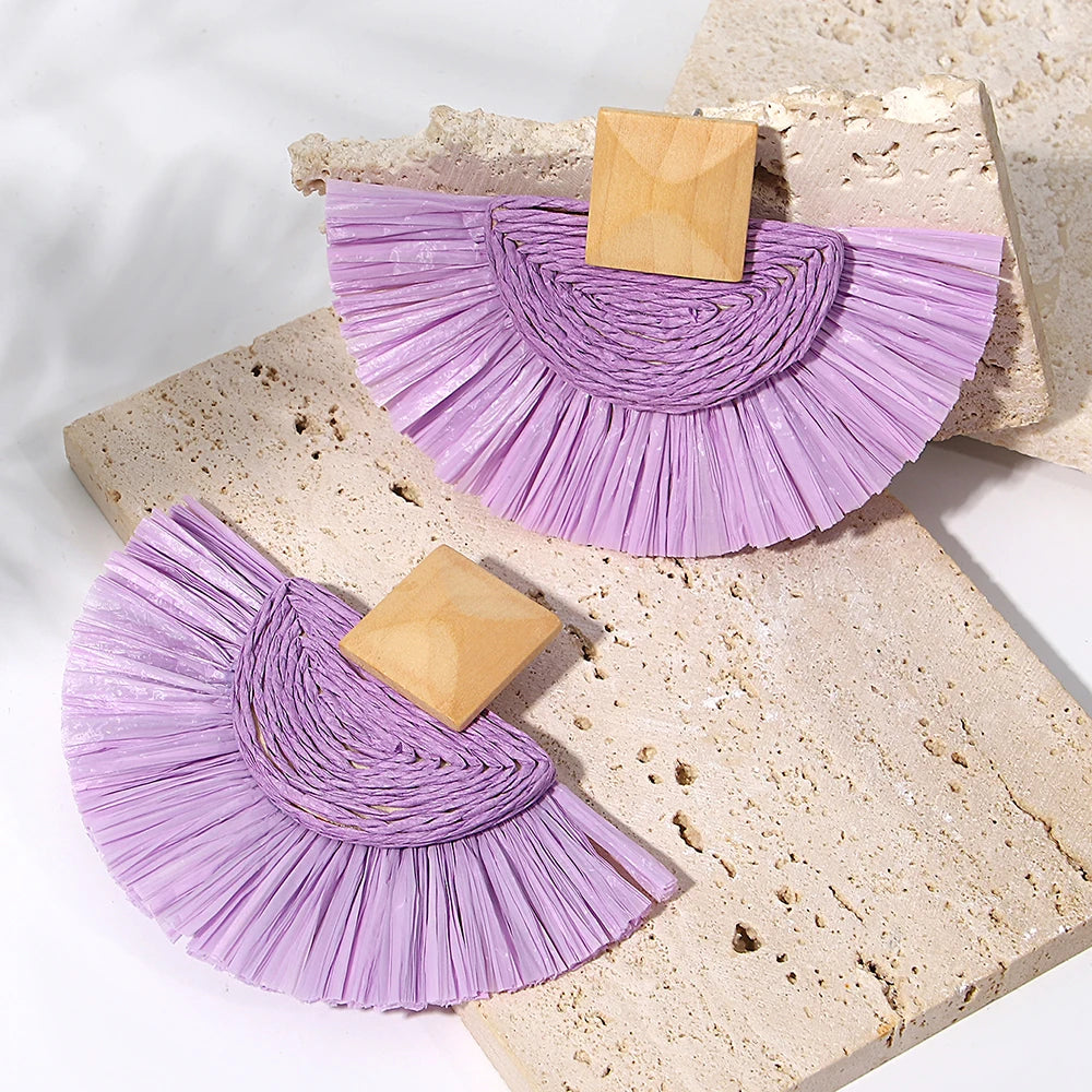 Raffia Fan Drop Earrings - Handmade Summer Statement