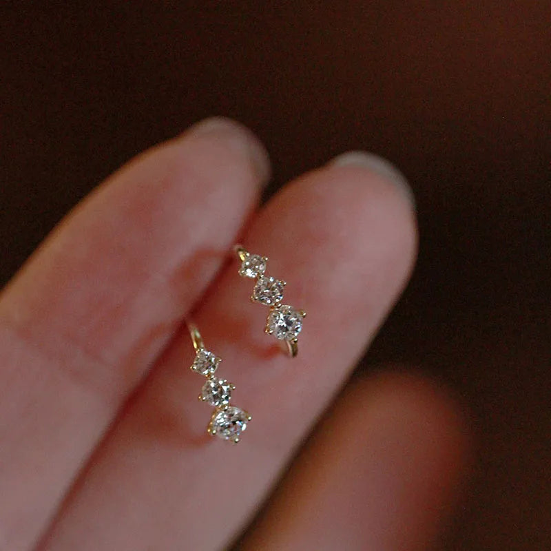 Gold-Plated Zircon Stud Earrings - Shiny Minimal Sparkle
