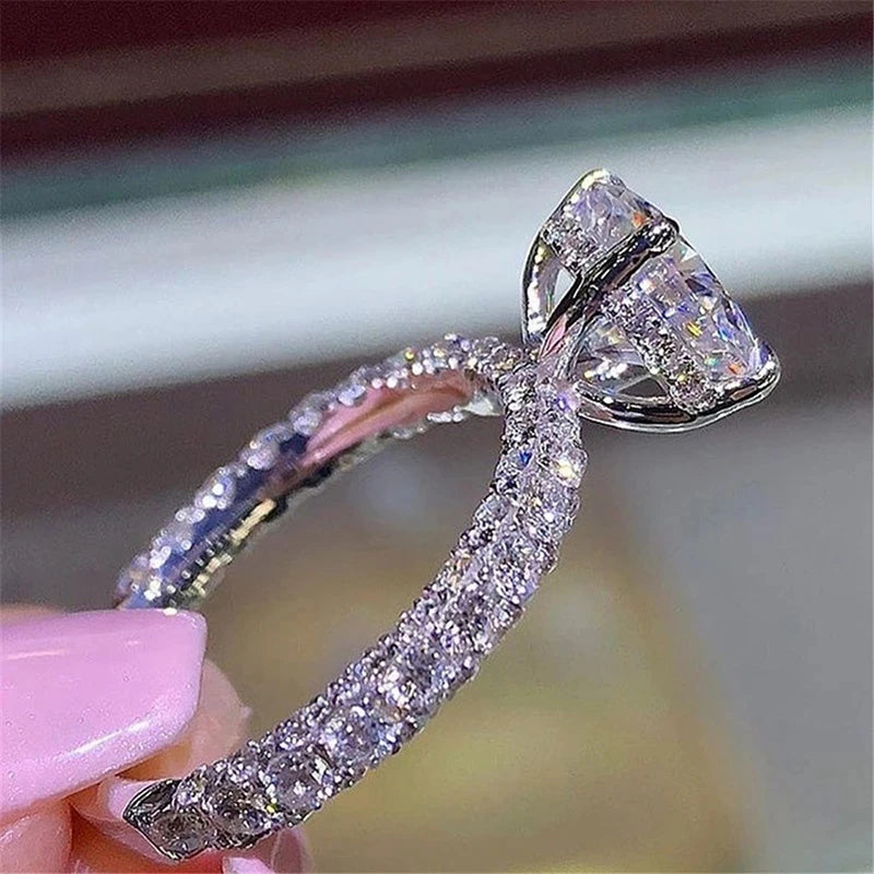 Silver Tone Zircon Engagement Ring - Bridal Anniversary Style