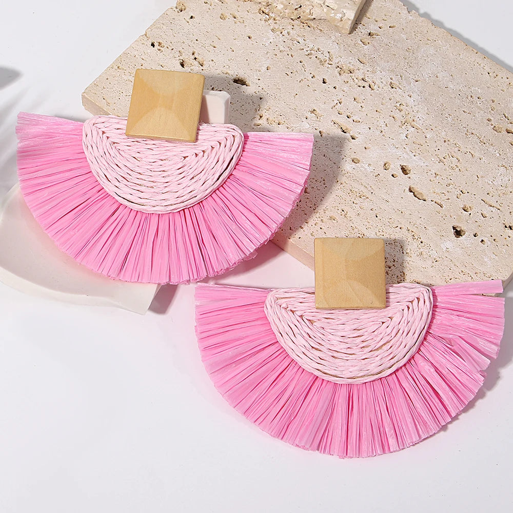Raffia Fan Drop Earrings - Handmade Summer Statement