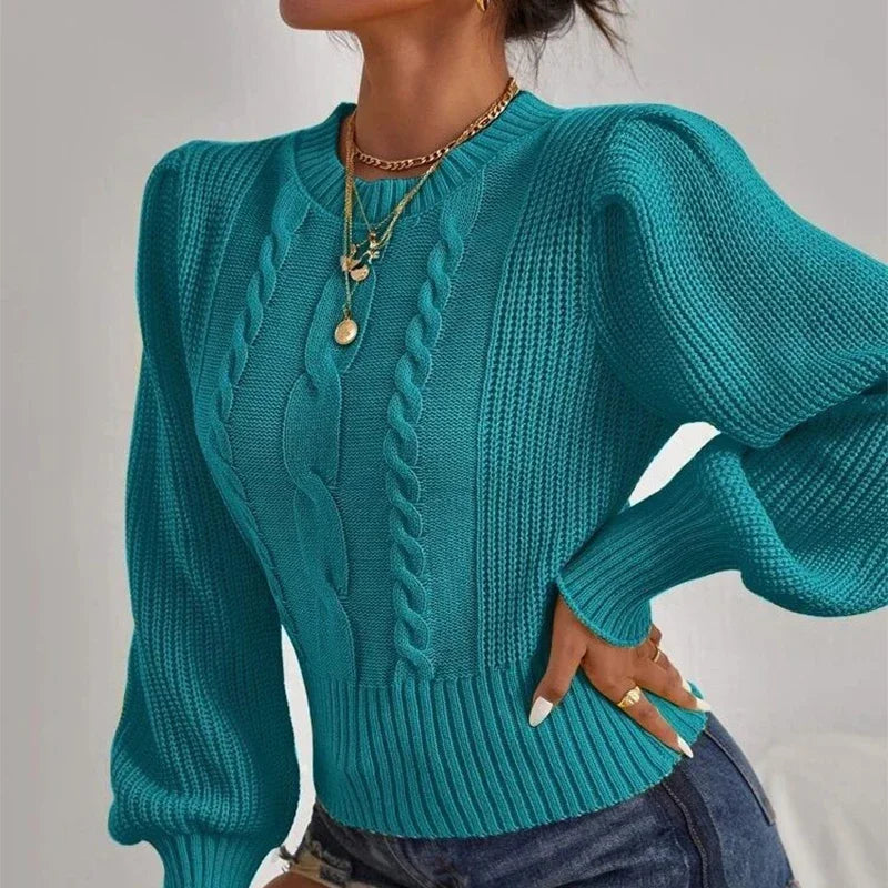 Lantern Sleeve Knit Sweater - Soft Loose Autumn Pullover
