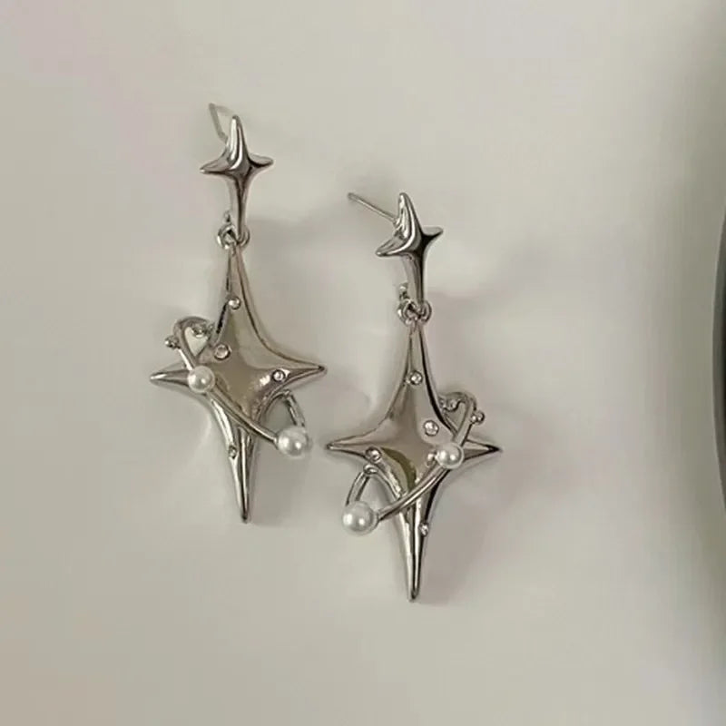 Star Drop Earrings - Pearl and Crystal Party Design