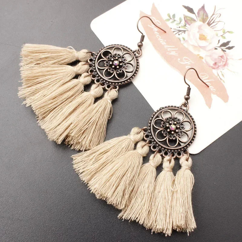 Rope Fringe Tassel Earrings - Bohemian Party Drop Style