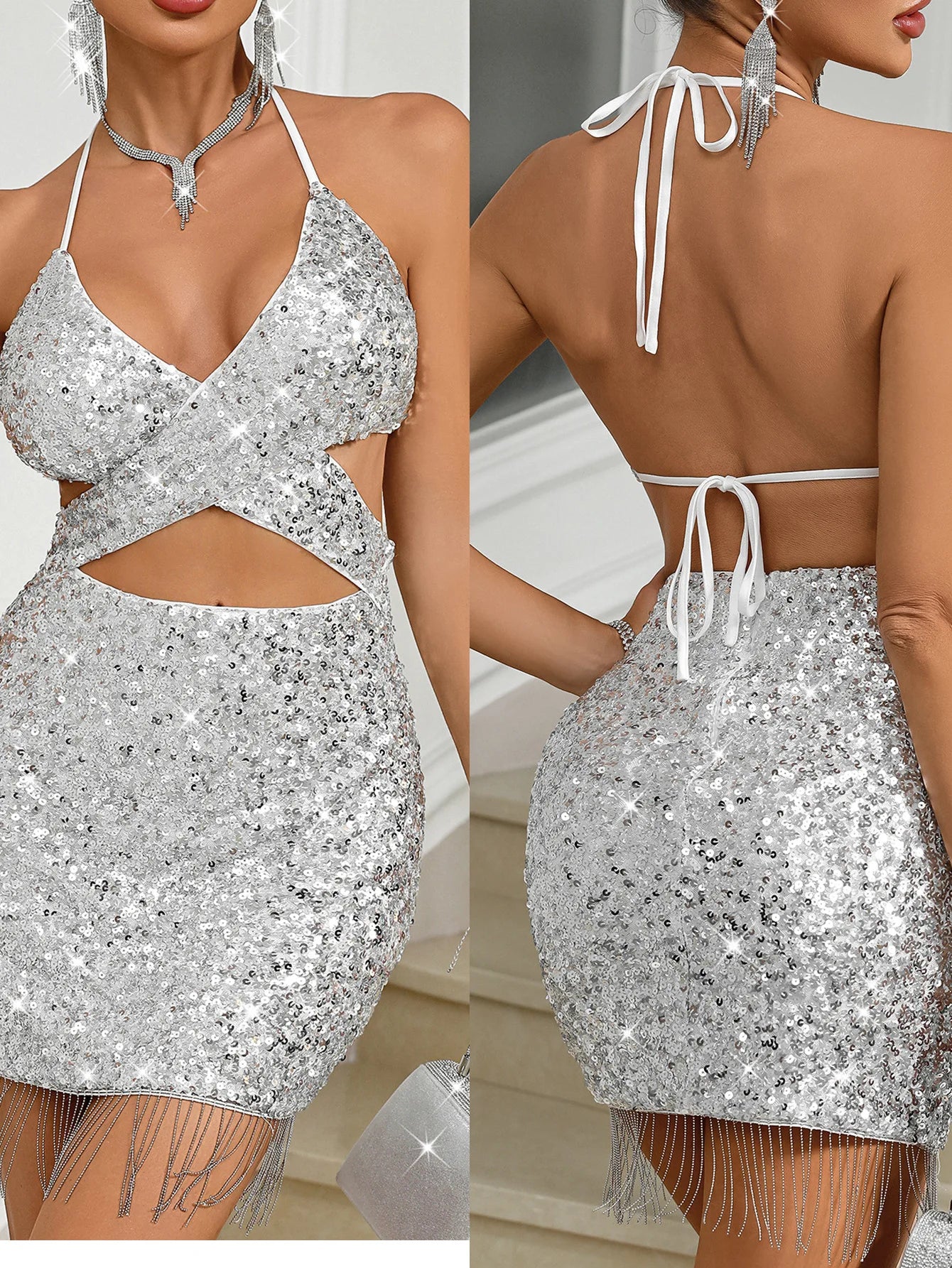 Snow Master Sequin Evening Dress