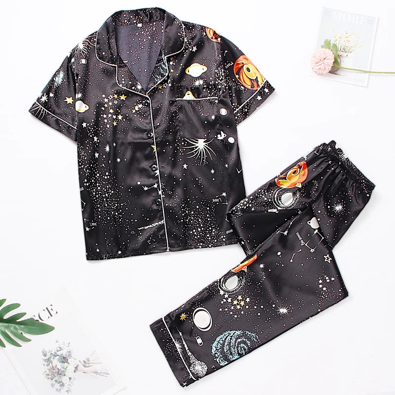 Floral Satin Button-Up Pajama Set