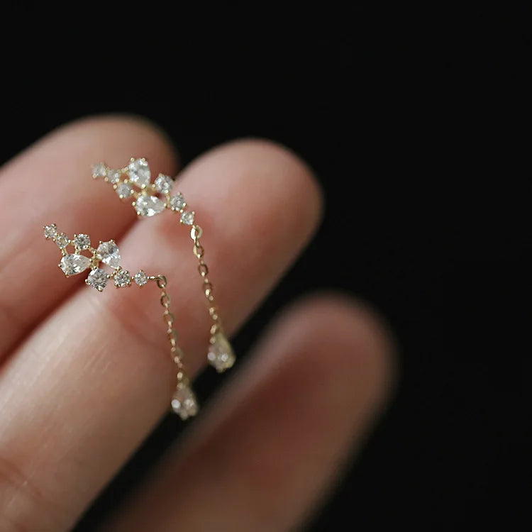 Gold-Plated Zircon Stud Earrings - Shiny Minimal Sparkle