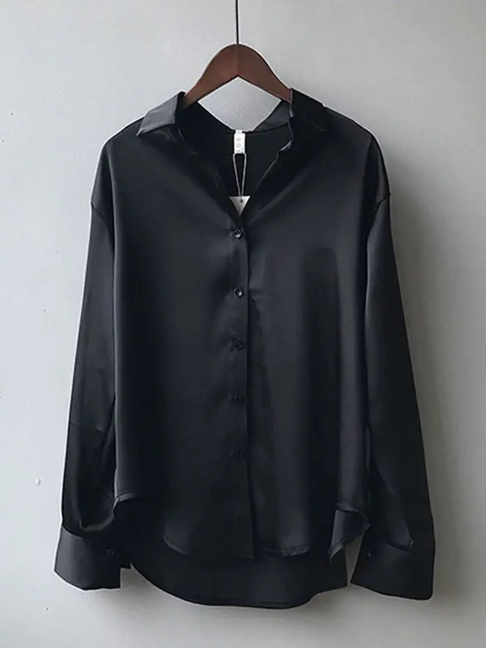 Vintage Button-Up Shirt - Long Sleeve Loose Blouse