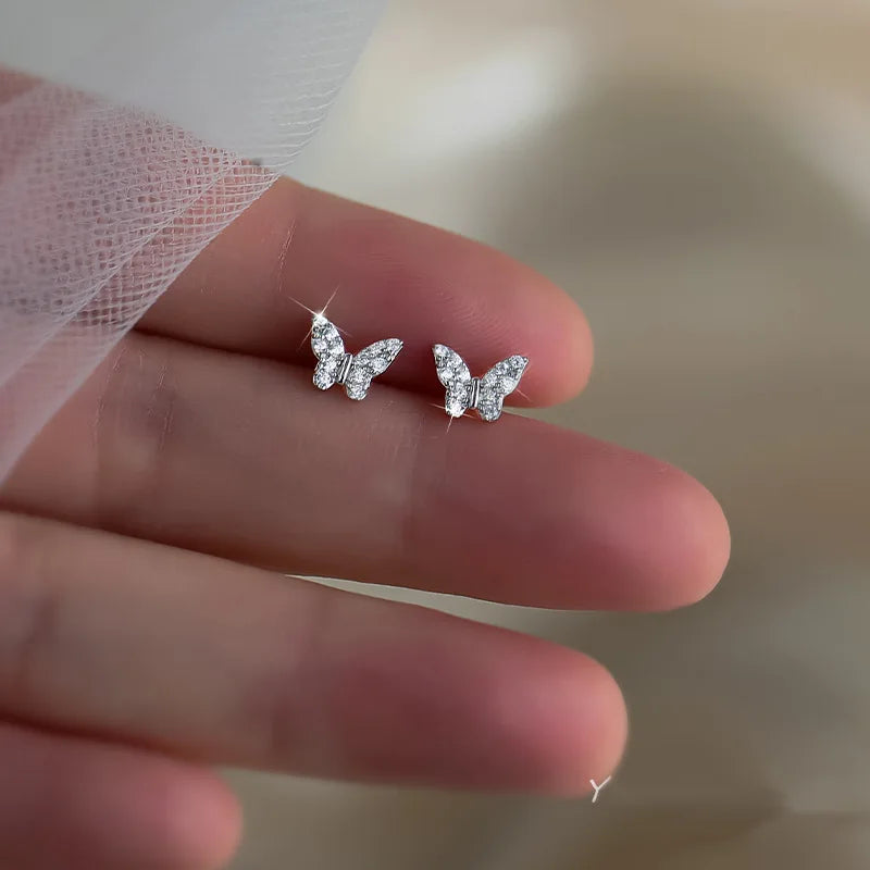 Gold-Plated Zircon Stud Earrings - Shiny Minimal Sparkle