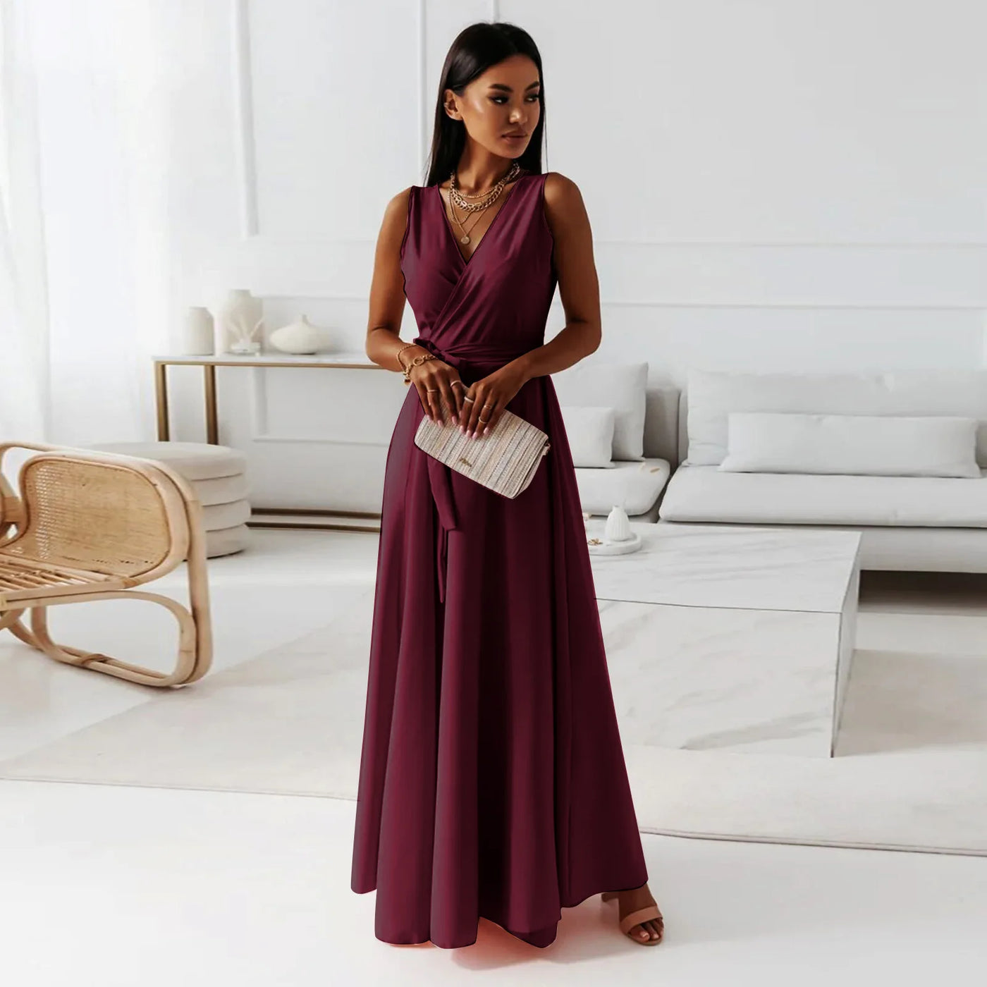 Sleeveless Lace-Up Maxi Dress - Party Ready
