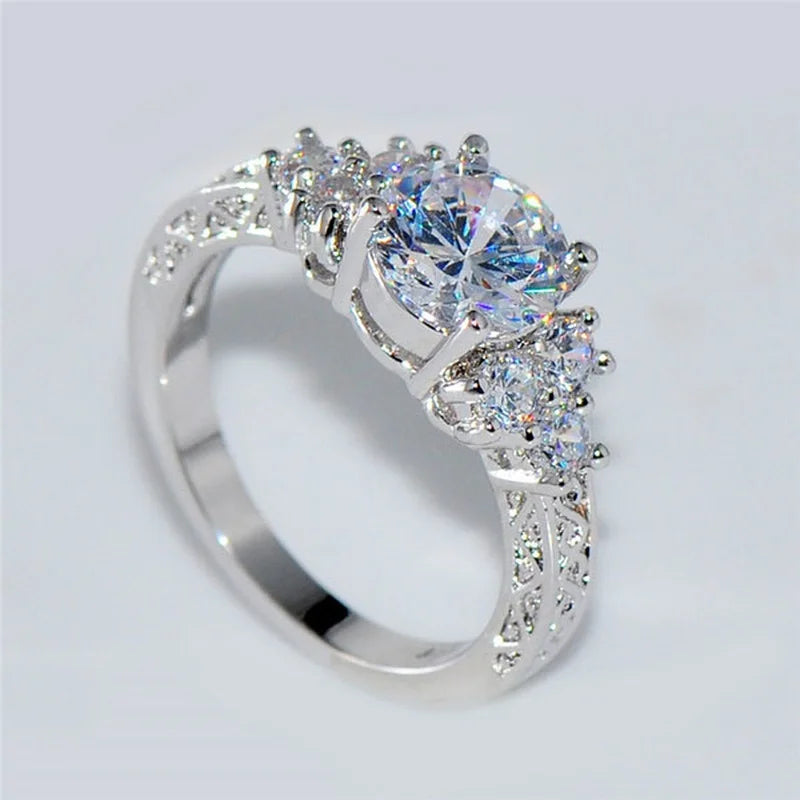 Silver Tone Zircon Engagement Ring - Bridal Anniversary Style