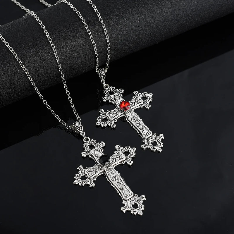 Crystal Cross Necklace - Gothic Y2K Chain