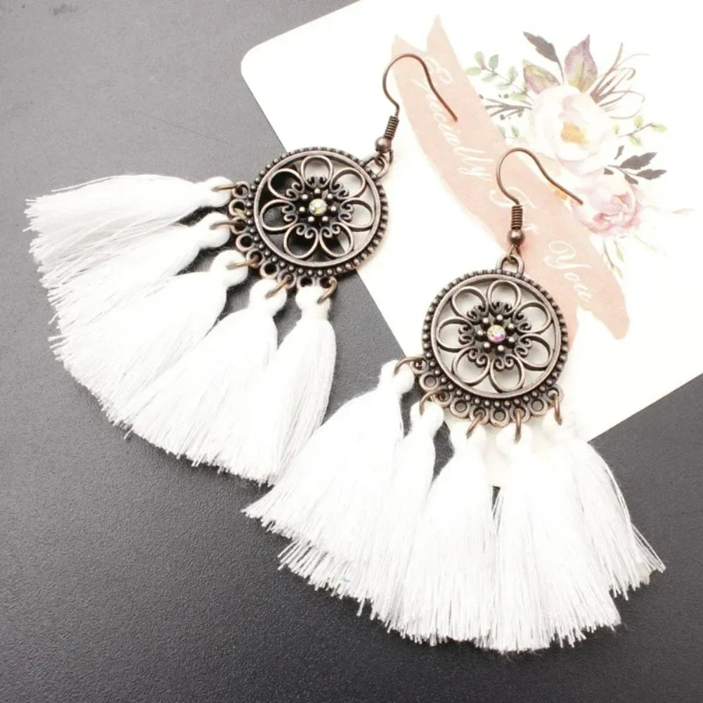 Rope Fringe Tassel Earrings - Bohemian Party Drop Style
