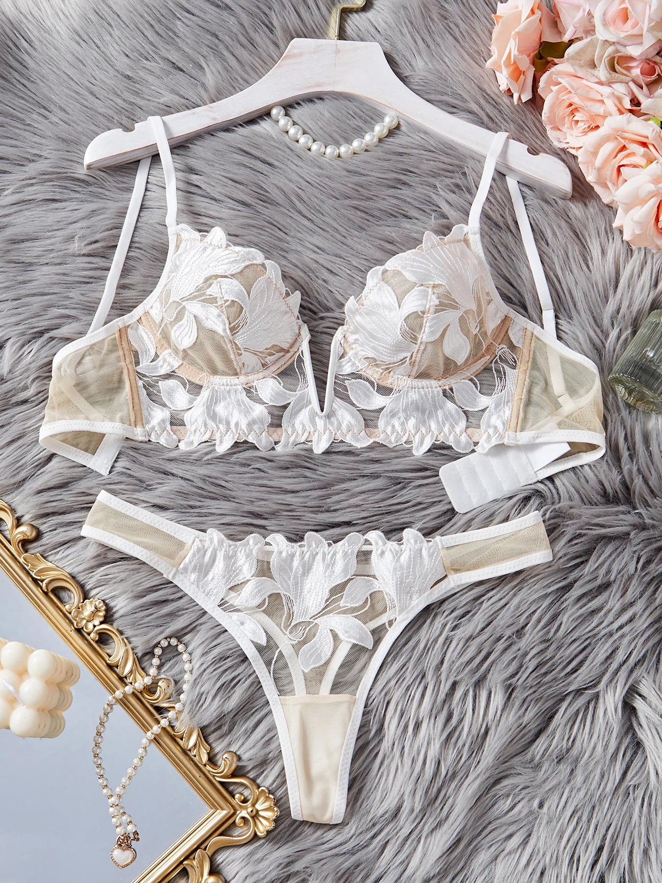 Floral Embroidered Bra & Brief Set