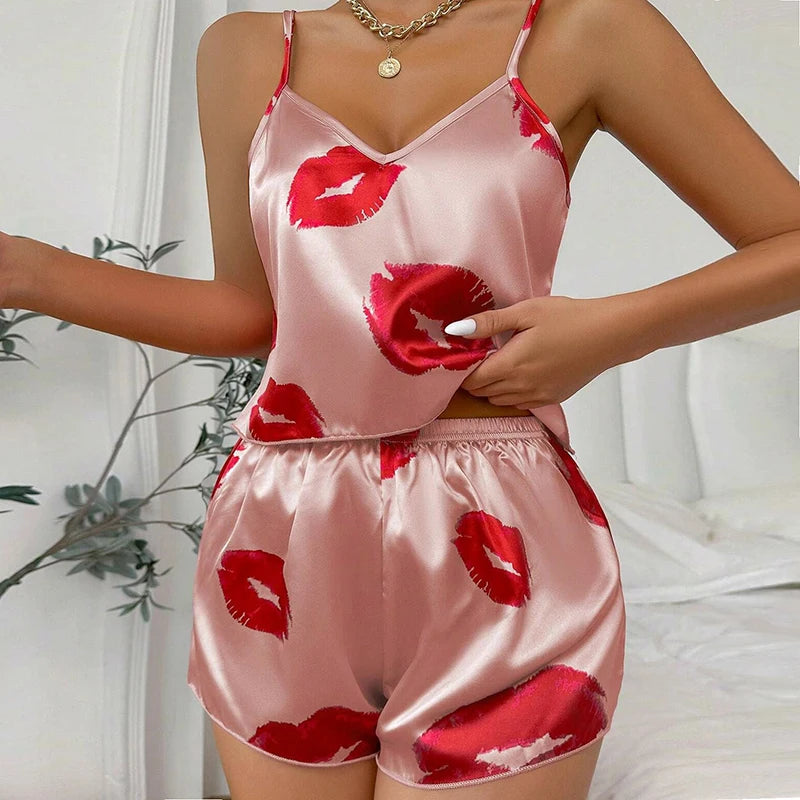 Satin Lace Cami & Shorts Pajama Set